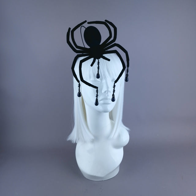 "Arachne" Black Velvet Spider Beading Headpiece