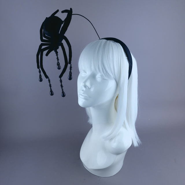 "Arachne" Black Velvet Spider Beading Headpiece