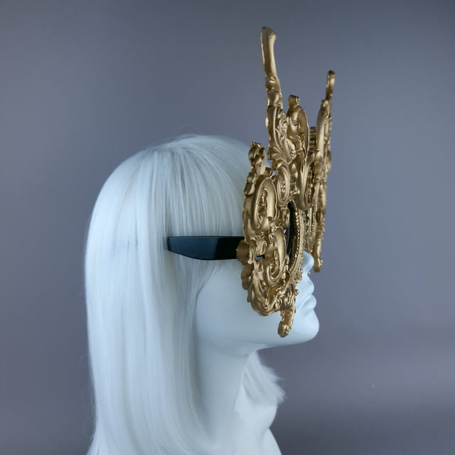 "Mōlina" Enormous OTT Gold Filigree Sunglasses Mask