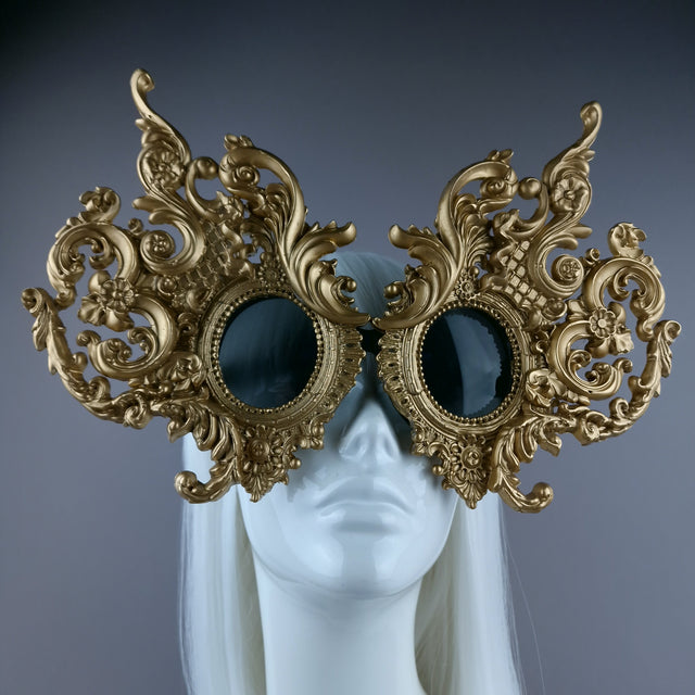 "Mōlina" Enormous OTT Gold Filigree Sunglasses Mask
