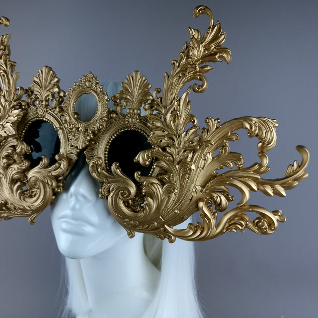 "Monstera" Enormous OTT Gold Filigree Sunglasses Mask
