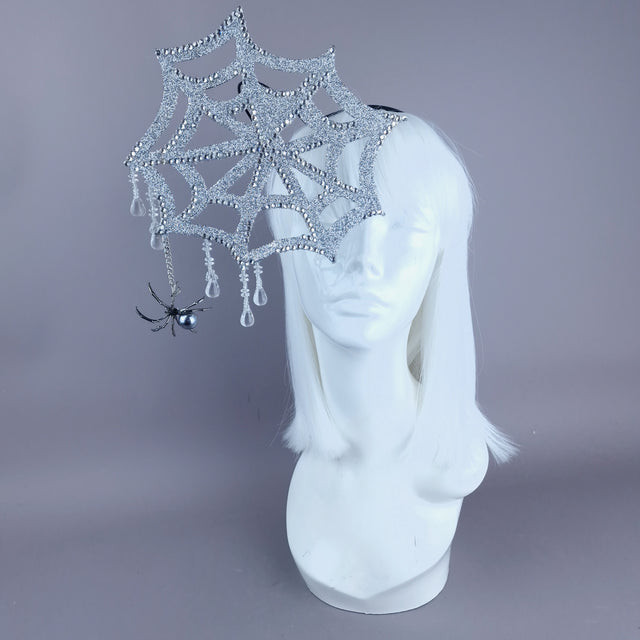 "Aranha" Silver Glitter Crystal Spider Web Cobweb Headpiece