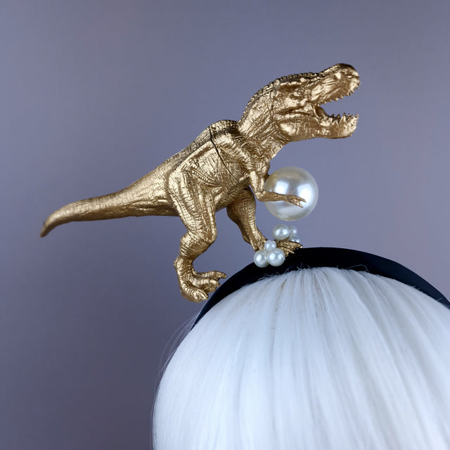"Monster" Gold & Pearl Tyrannosaurus Rex Dinosaur Headband