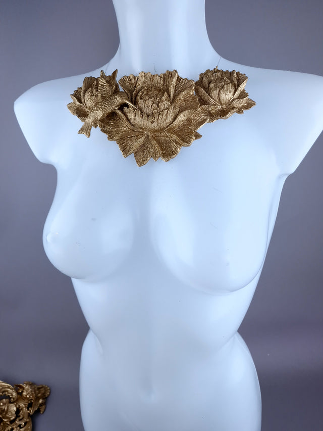 "Raysel" Gold Rose & Hummingbird Necklace