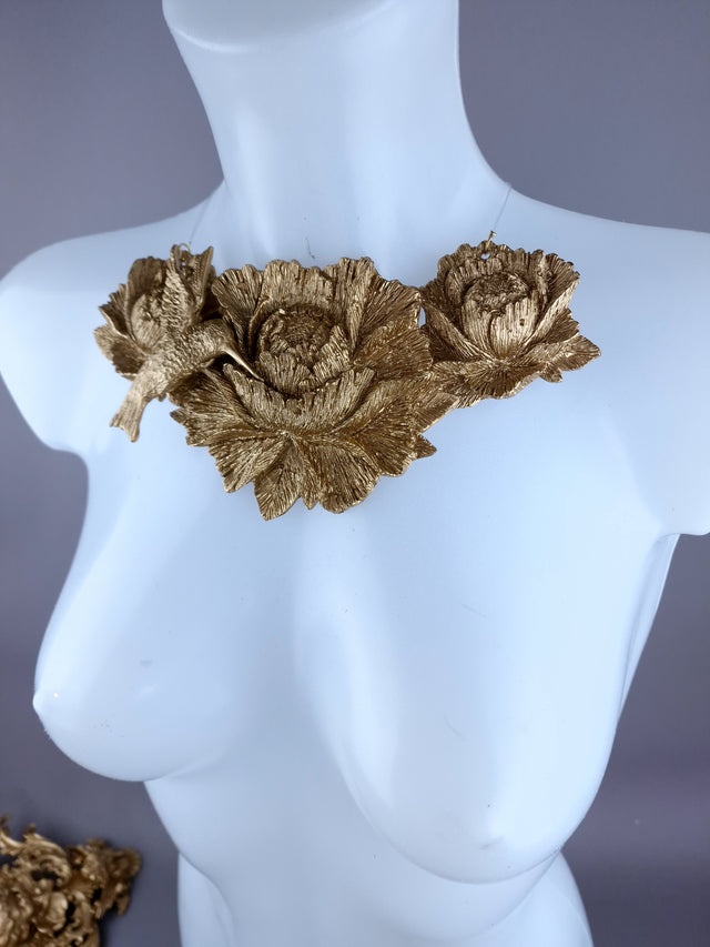 "Raysel" Gold Rose & Hummingbird Necklace