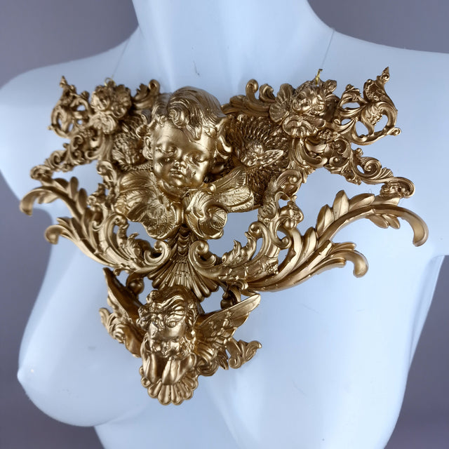 "Angelina" Gold Cherub & Filigree Neckpiece