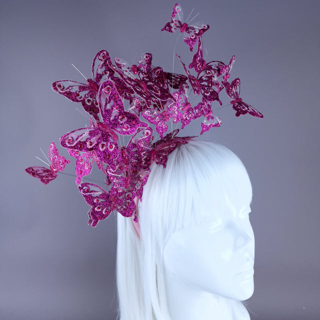 "Bellona" Pink Glitter Butterfly Headdress