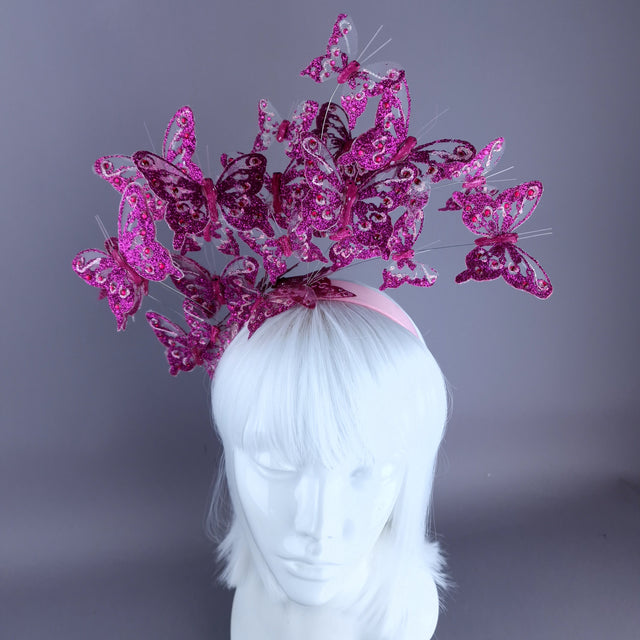 "Bellona" Pink Glitter Butterfly Headdress