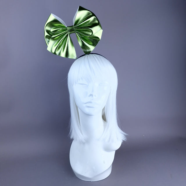 "Shirley" Metallic Lime Green Bow Headpiece