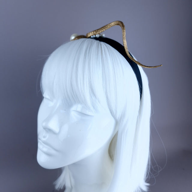 "Mixcoatl" Gold Snake & Pearl Headpiece