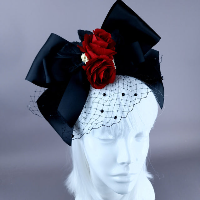 "Raizel" Red Rose Bow & Veil Headdress
