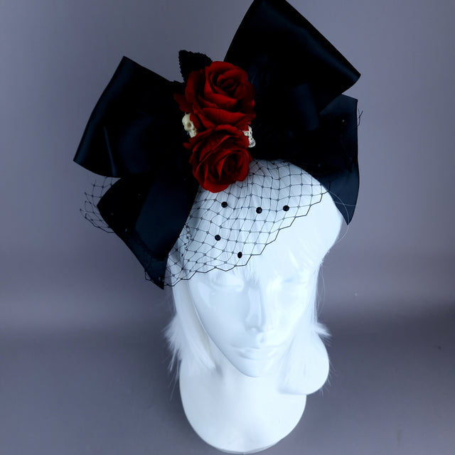 "Raizel" Red Rose Bow & Veil Headdress