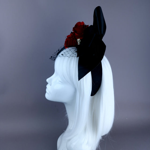 "Raizel" Red Rose Bow & Veil Headdress