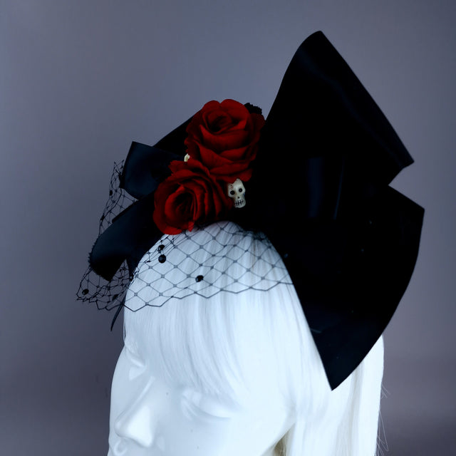 "Raizel" Red Rose Bow & Veil Headdress