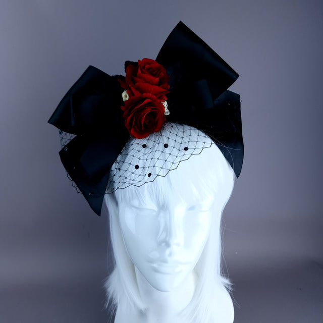 "Raizel" Red Rose Bow & Veil Headdress