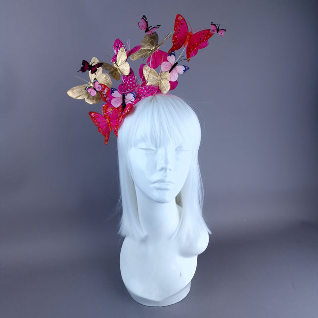 "Yaritza" Pink & Gold Butterfly Headdress