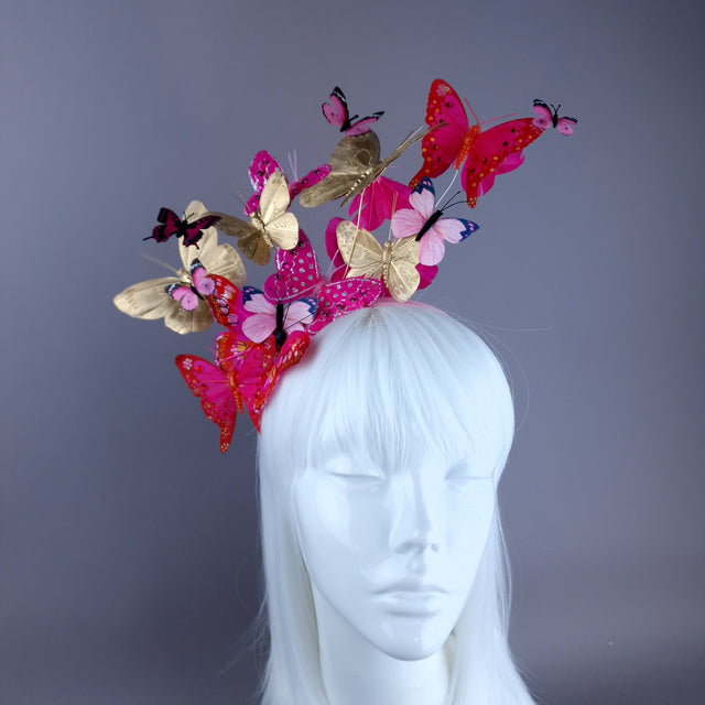 "Yaritza" Pink & Gold Butterfly Headdress