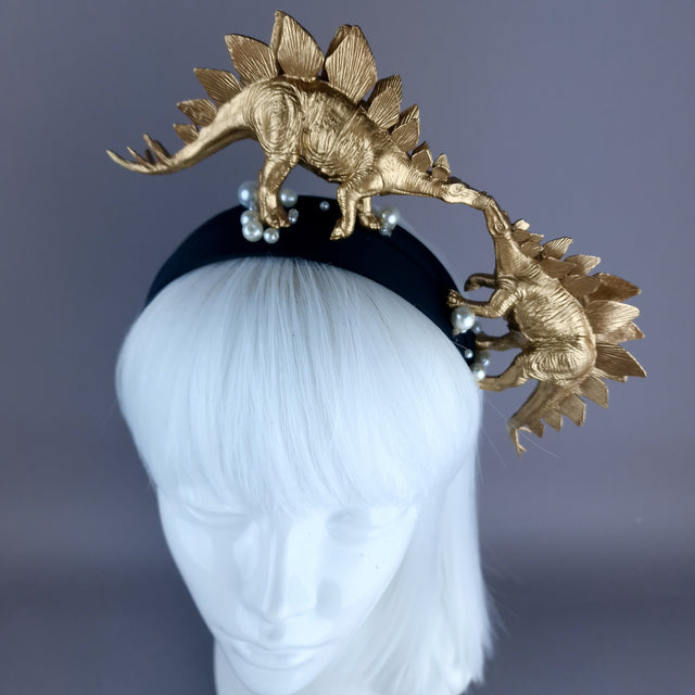 "Forever & Ever" Gold & Pearl Stegosaurus Dinosaur Headband