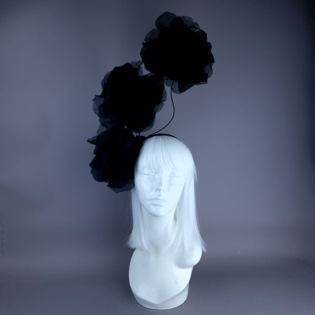 "Arella" Large Black Flower Headpiece