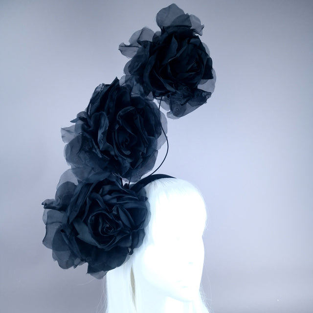 "Arella" Large Black Flower Headpiece