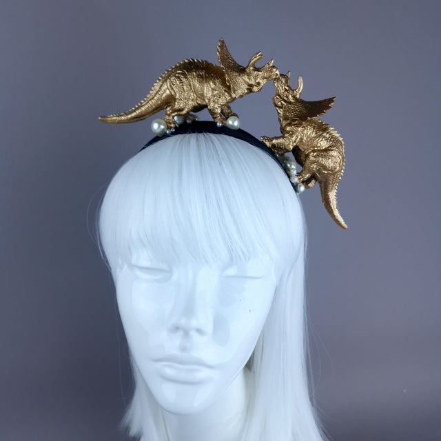 "Forever & Ever" Gold & Pearl Triceratops Dinosaur Headband