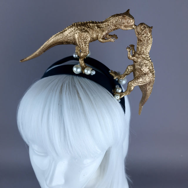 "Forever & Ever" Gold & Pearl Carnotaurus Dinosaur Headband