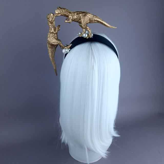 "Forever & Ever" Gold & Pearl Carnotaurus Dinosaur Headband