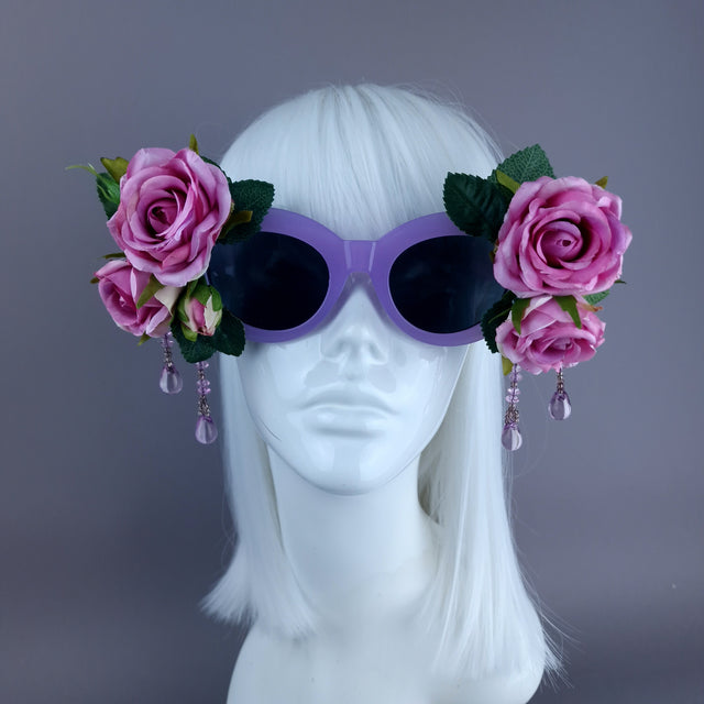 "Rosalind" Silk Pink Rose & Beading Purple Sunglasses