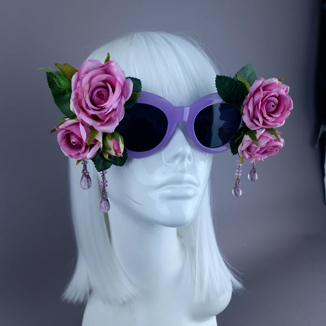 "Rosalind" Silk Pink Rose & Beading Purple Sunglasses