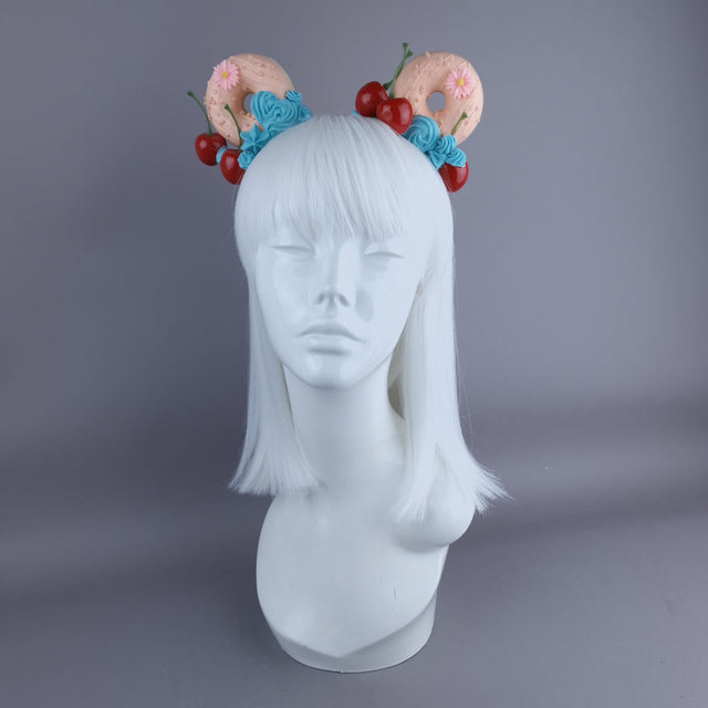 "Delish" Peach Donut Ear, Blue Icing, Pink Headband Headpiece