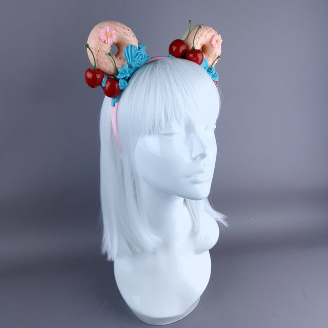 "Delish" Peach Donut Ear, Blue Icing, Pink Headband Headpiece