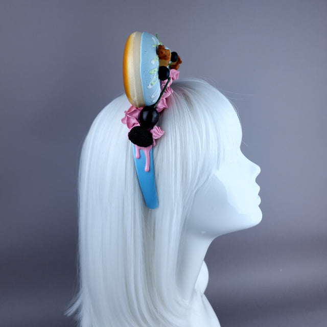 "Delish" Blue Donut Ear, Pink Icing, Blue Headband Headpiece
