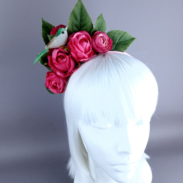 "Eirene" Bird & Pink Roses Flower Headpiece