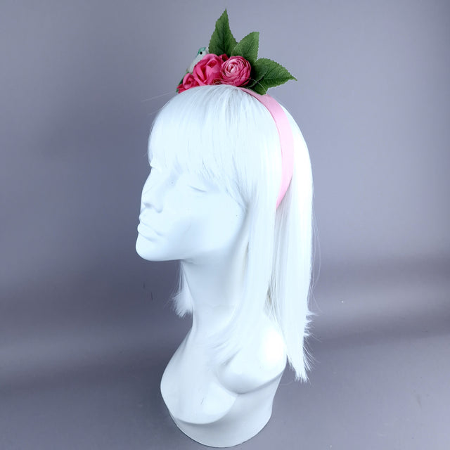 "Eirene" Bird & Pink Roses Flower Headpiece