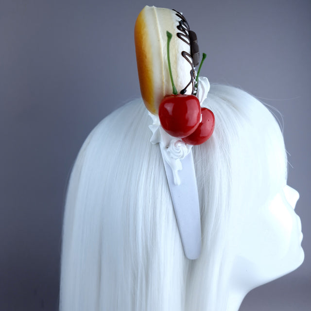 "Delish" White Donut Ear, White Icing, White Headband Headpiece