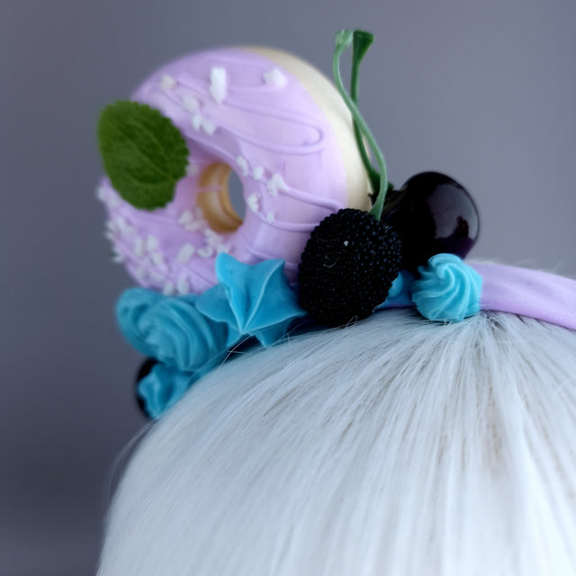 "Delish" Purple Donut Ear, Blue Icing, Purple Headband Headpiece