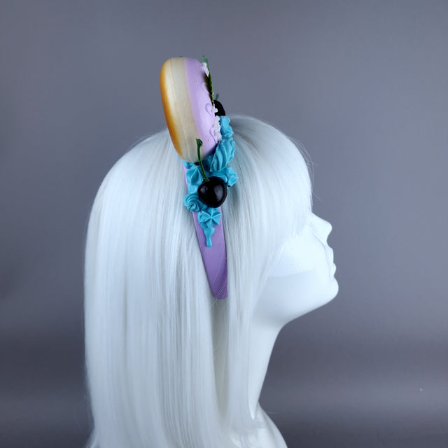 "Delish" Purple Donut Ear, Blue Icing, Purple Headband Headpiece