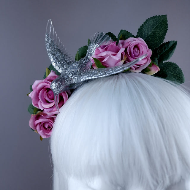 "Musette" Hummingbird Pink Roses Flower Crown