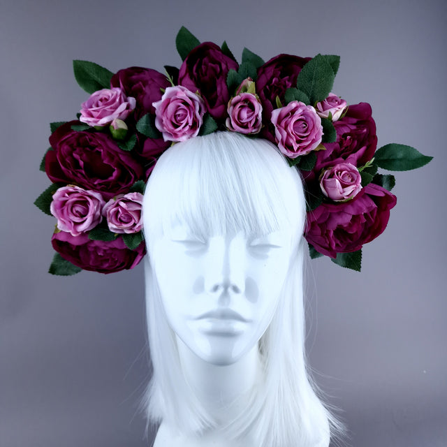 "Tristezza" Plum/Pink Roses Flower Crown