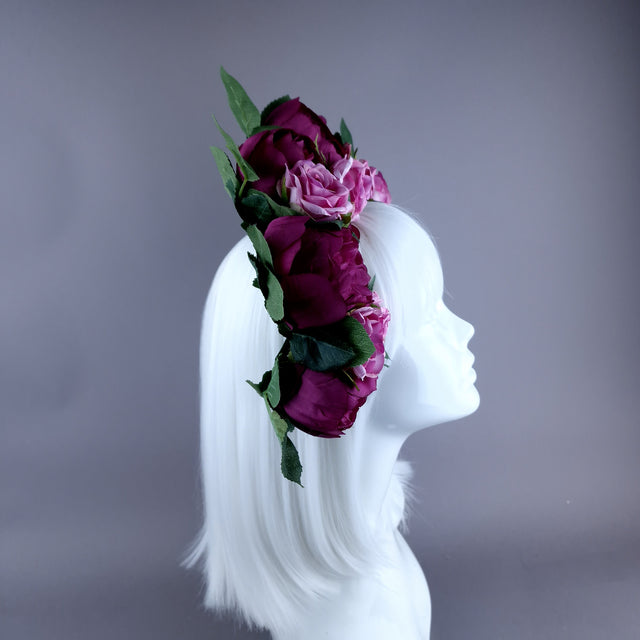 "Tristezza" Plum/Pink Roses Flower Crown