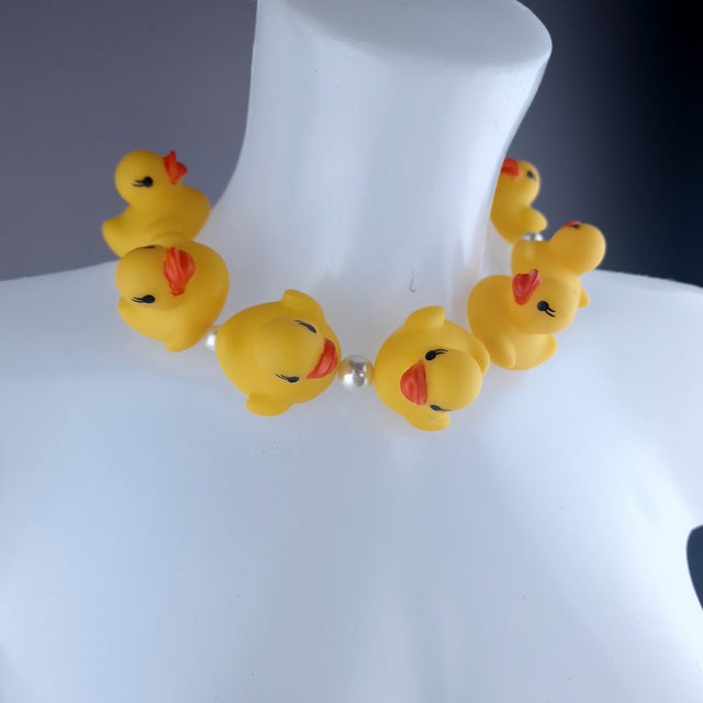 "Quack Quack" Yellow Bath Duck & Pearl Neckpiece
