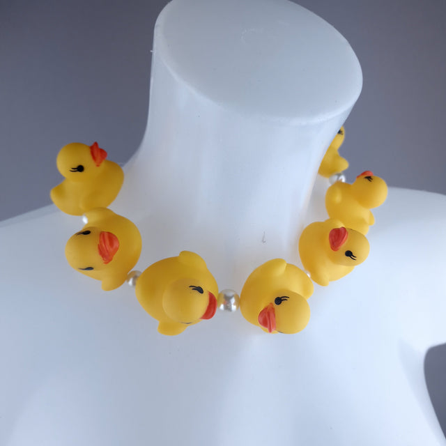 "Quack Quack" Yellow Bath Duck & Pearl Neckpiece