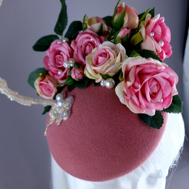 "Soiree" Pink Champagne, Roses & Pearls Fascinator Hat