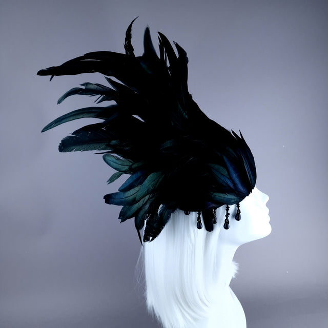 "Roo 2" Black Feather Headdress Fascinator Hat