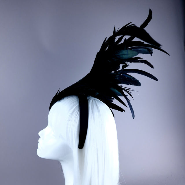 "Roo 2" Black Feather Headdress Fascinator Hat