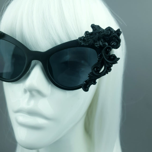 Pearls & Swine: Black Filigree Sunglasses "Ophelia"