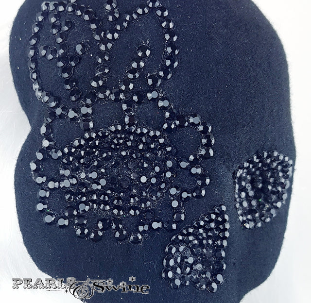couture millinery black skull hat