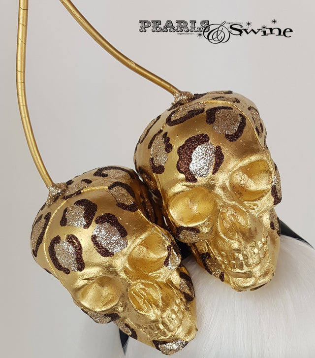 gold glitter Leopard Print Skull Cherry Headband
