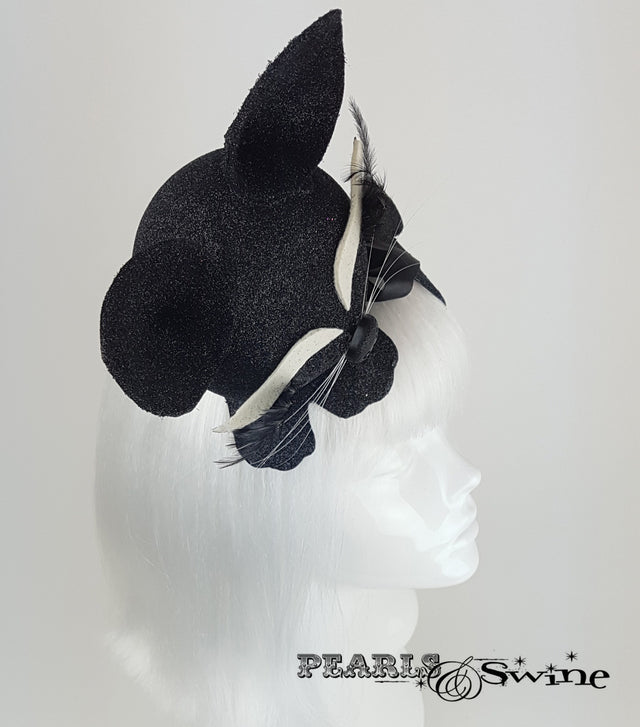 Black glitter sleeping cat vintage style hat for sale UK
