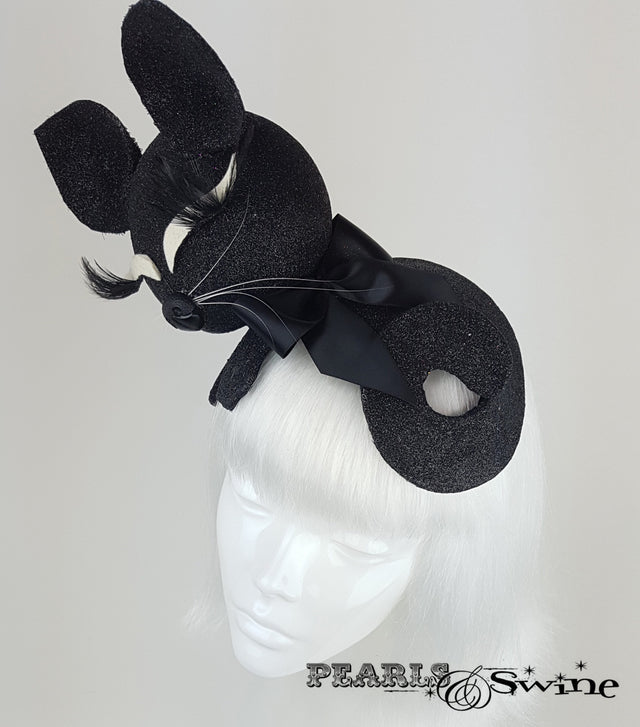 Black glitter sleeping cat whimsical hat